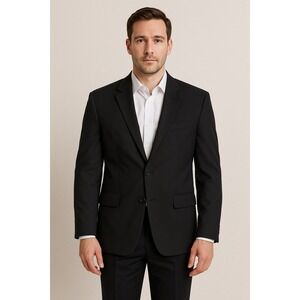 Claiborne Men's 48R Jacket Black Long Sleeve 100% Worsted Wool Blazer